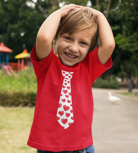 Red Hearts Tie for Valentine'S Day Love Youth Kids T-Shirt